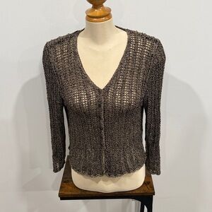 Sigrid Olsen Textured V-Neck cardigan Sweater in Brown